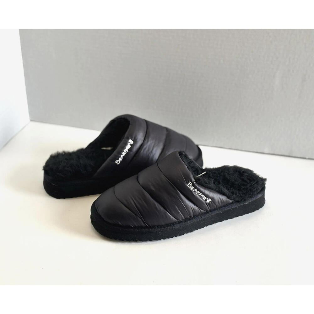 Bearpaw Puffy Women's Black Wool Lined Slippers Slides Comfort Shoes Size US 8